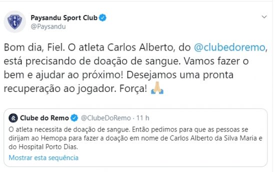 Jogador do Clube do Remo é afastado e precisa de doação de sangue