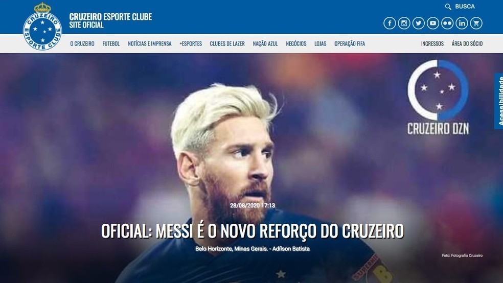 Cruzeiro tem o site oficial invadido e &ldquo;anuncia&rdquo; Lionel Messi