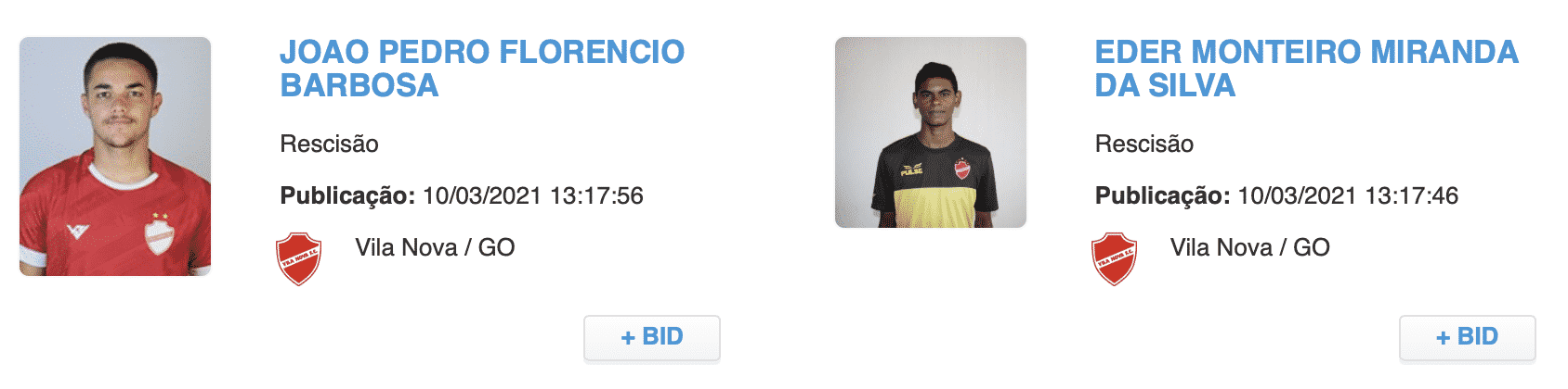 Rescisão contratual de João Pedro e Éder, do Vila Nova (Reprodução/CBF)