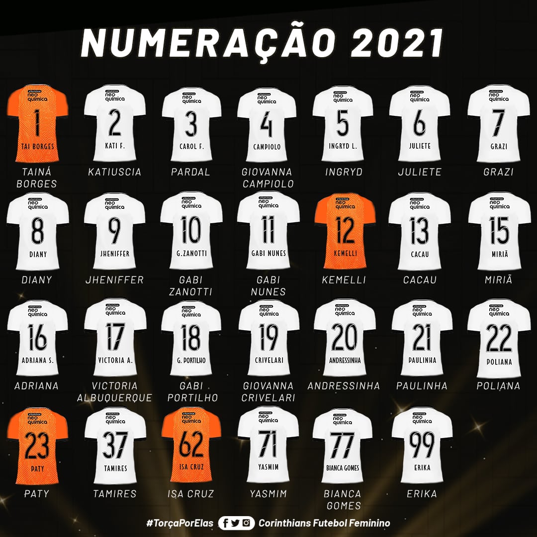Corinthians feminino divulga numera&ccedil;&atilde;o para pr&oacute;xima temporada