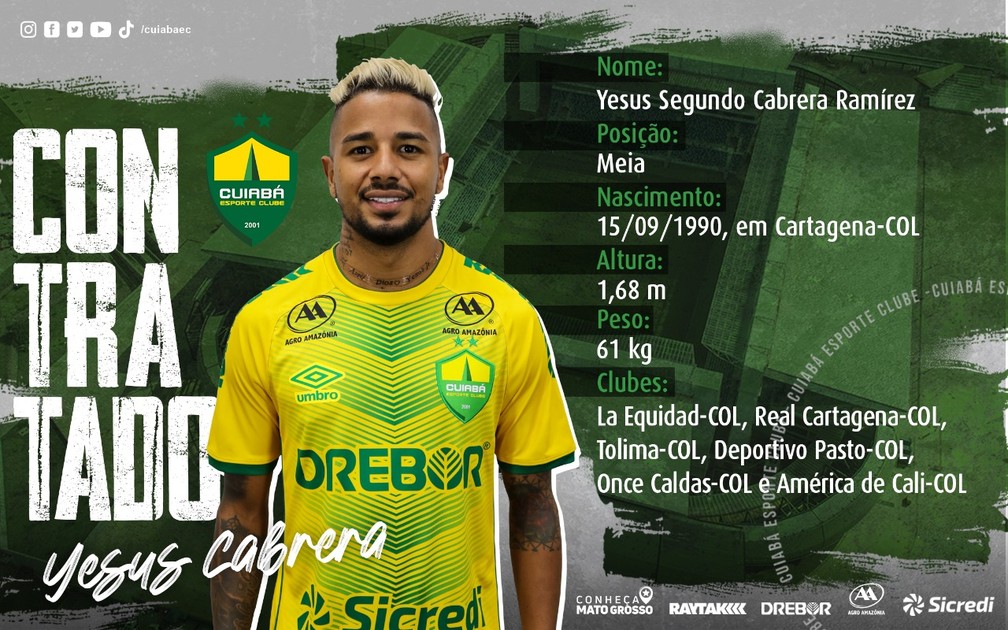 Cuiab&aacute; contrata Yesus Cabrera, meia ex-Am&eacute;rica de Cali