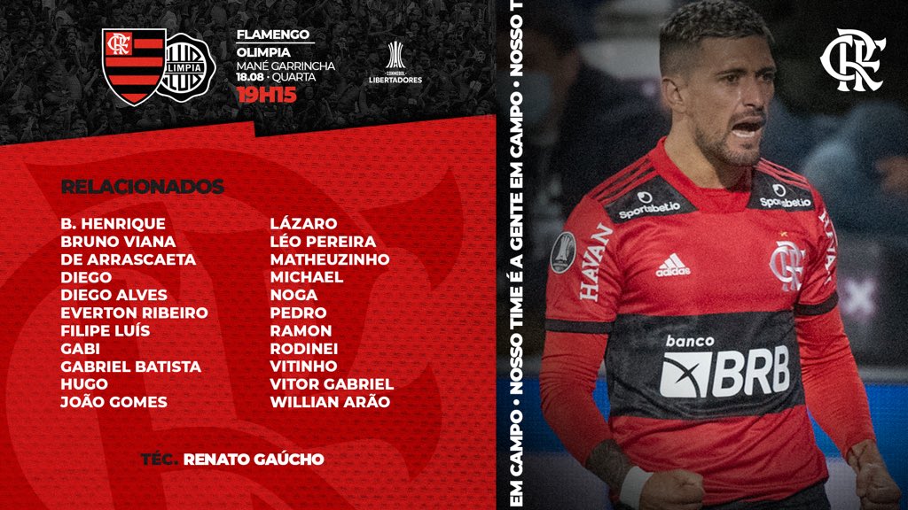 Flamengo: clube ter&aacute; desfalques para partida contra o Ol&iacute;mpia