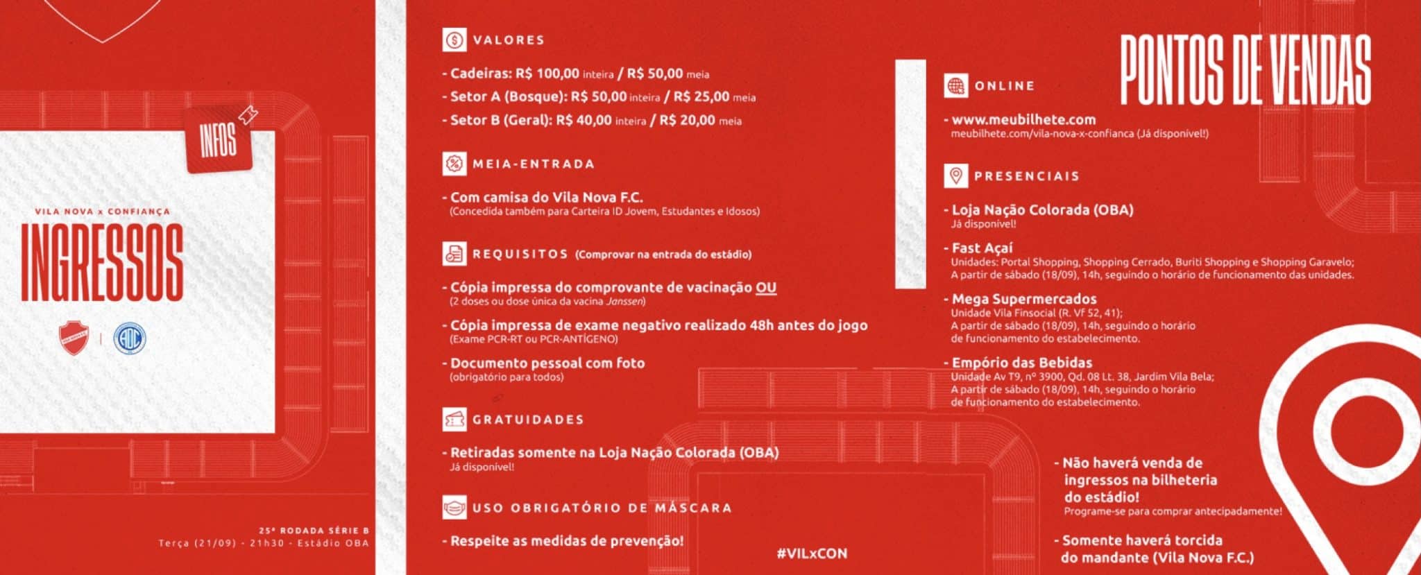 Informa&ccedil;&otilde;es sobre a venda de ingresso para Vila Nova x Confian&ccedil;a (Divulga&ccedil;&atilde;o/Vila Nova FC)