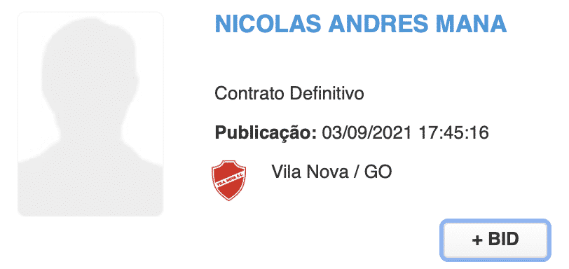 Nico Man&aacute;, atacante argentino do Vila Nova, teve seu nome publicado no BID (Reprodu&ccedil;&atilde;o/CBF)