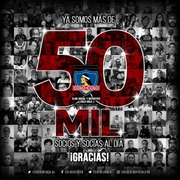 Colo-Colo atinge marca de 50 mil s&oacute;cios