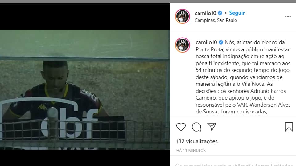 Em nota de rep&uacute;dio nas redes sociais, jogadores mostram indigna&ccedil;&atilde;o com p&ecirc;nalti inexistente e pedem provid&ecirc;ncias &agrave; CBF