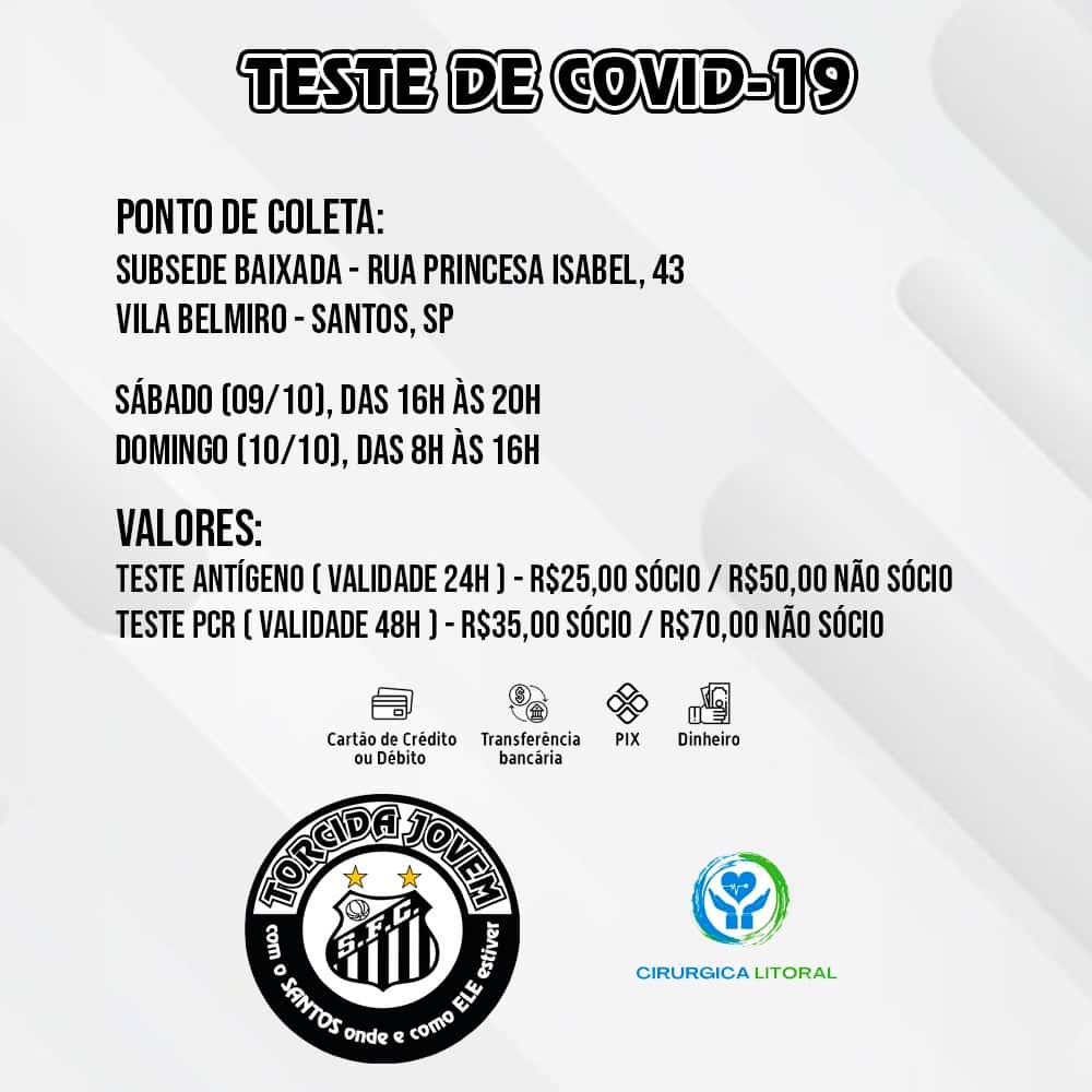 Torcida Jovem do Santos anuncia teste covid-19 na Subsede