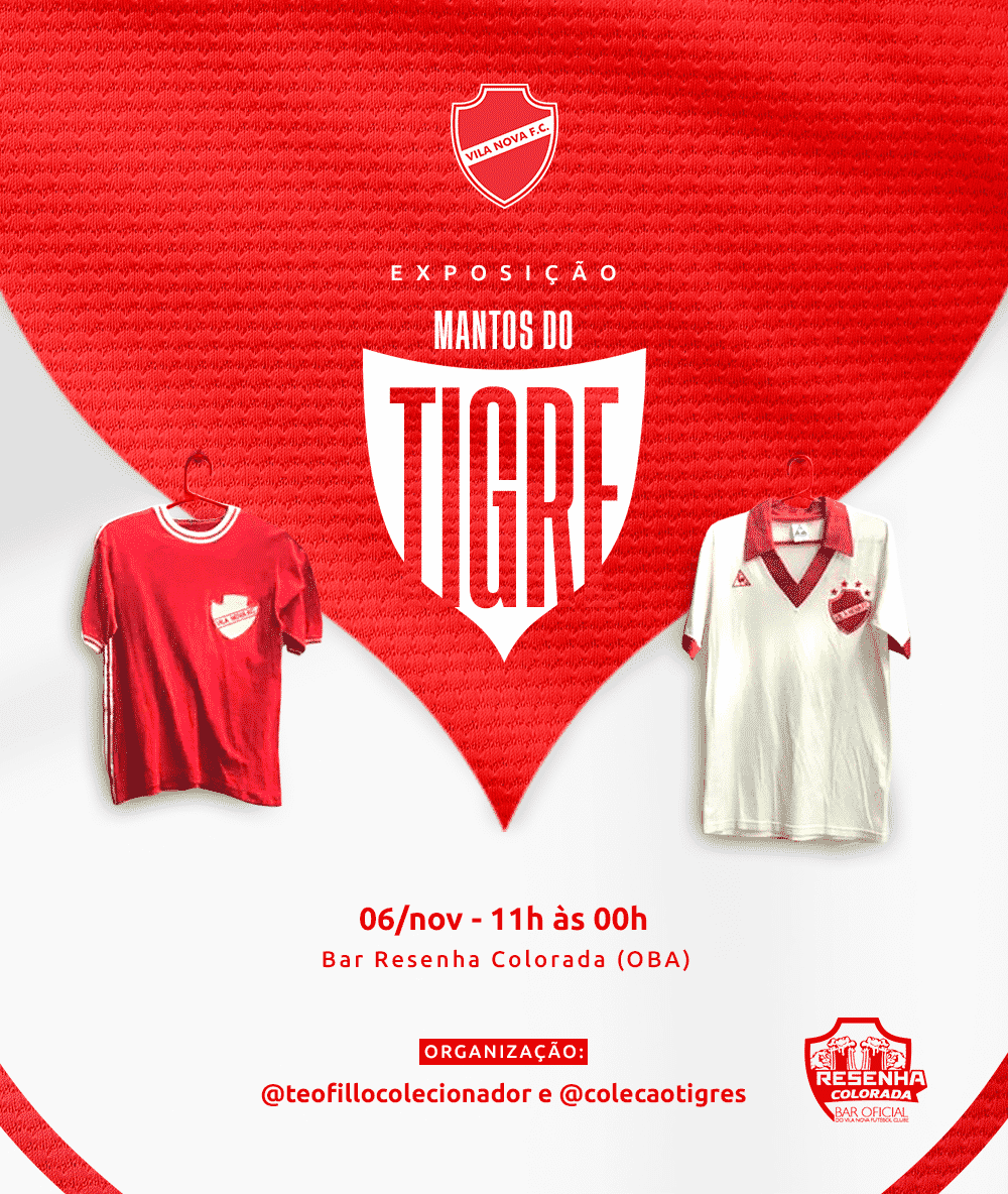 Vila Nova tem exposi&ccedil;&atilde;o de camisas: &ldquo;Mantos do Tigre&rdquo; (Foto: Divulga&ccedil;&atilde;o/Vila Nova)