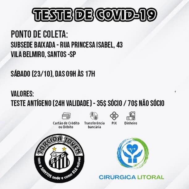 Torcida Jovem do Santos mant&eacute;m testes de covid-19 na Subsede