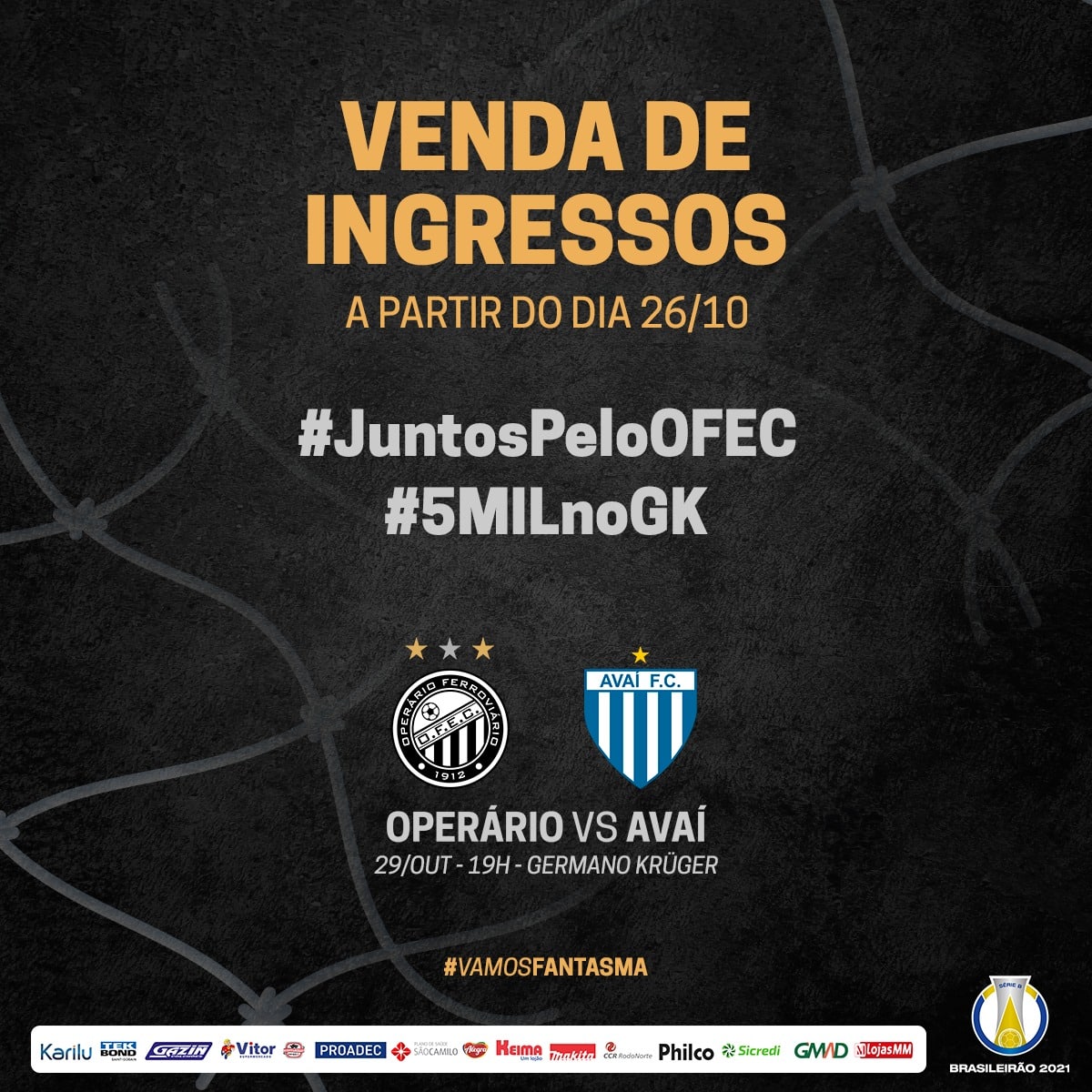 Partiu GK! Oper&aacute;rio libera gratuidade em sua venda de ingressos para o confronto contra o Ava&iacute;