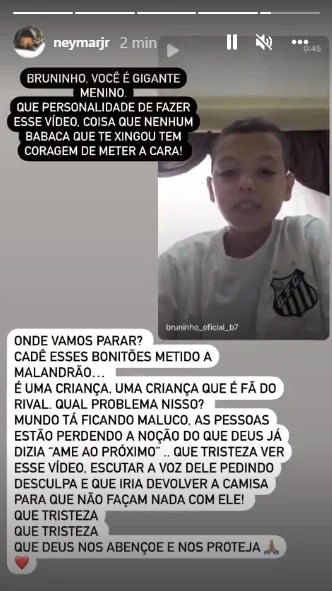 Neymar manda recado para Bruninho: &ldquo;Voc&ecirc; &eacute; gigante, menino&rdquo;