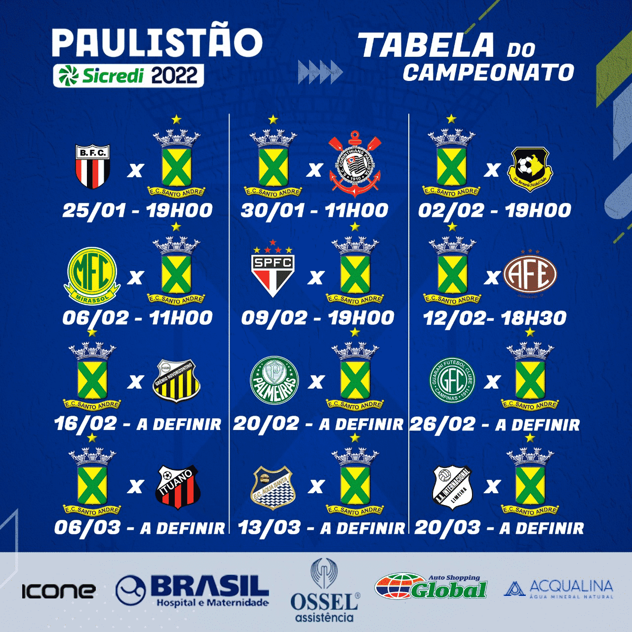 Santo Andr&eacute; divulga calend&aacute;rio jogos no Paulist&atilde;o 2022