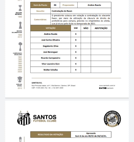 Contrata&ccedil;&atilde;o de Rwan foi unanimidade no CG do Santos