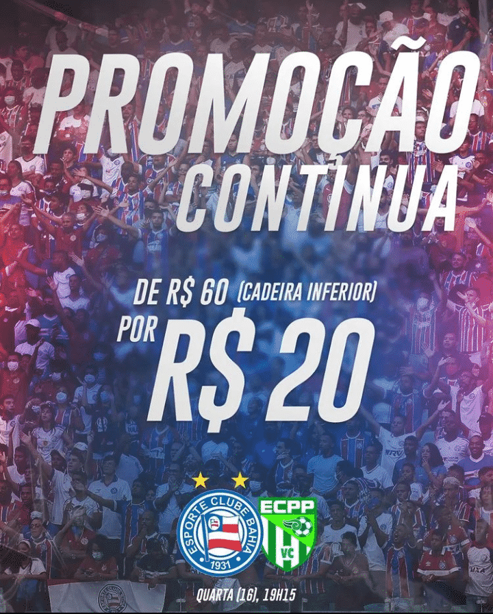 Bahia continua com promoção de ingresso para jogo contra o Vitória da Conquista