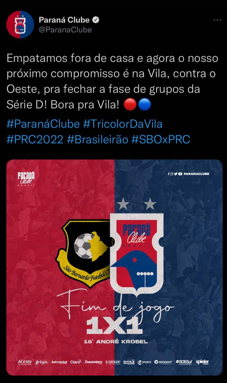 S&atilde;o Bernardo x Paran&aacute;