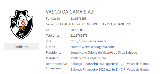 Vasco SAF &eacute; registrada na Federa&ccedil;&atilde;o Carioca