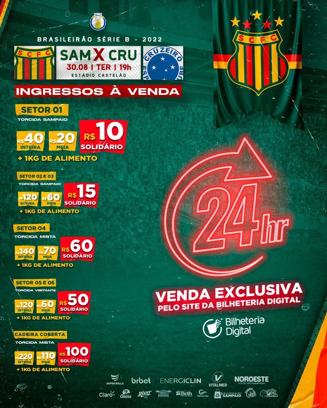 Sampaio Corr&ecirc;a anuncia grande oferta rel&acirc;mpago de ingressos para jogo contra Cruzeiro