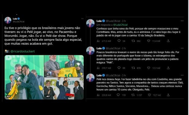 Presidente eleito Lula lamenta perda de Pel&eacute;