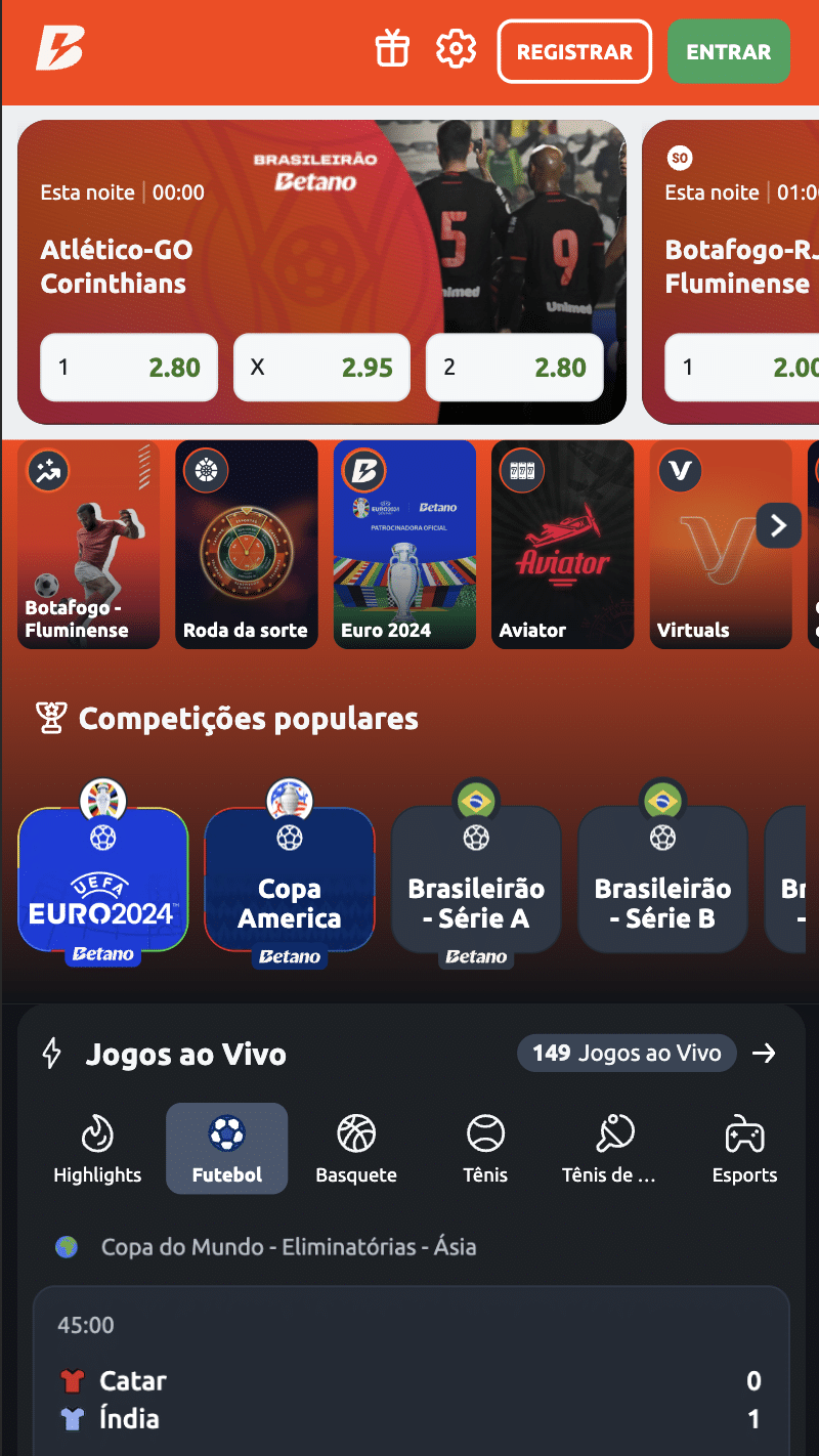 app interface Betano