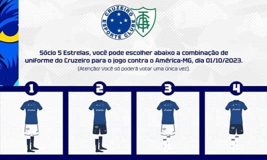 Cruzeiro abre vota&ccedil;&atilde;o para escolha de kit a ser utilizado contra o Am&eacute;rica-MG