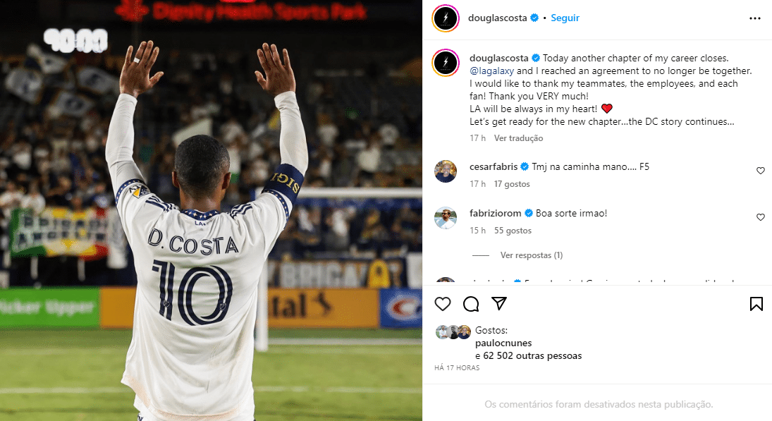 Douglas Costa se despede do LA Galaxy e causa alvoroço na torcida do Grêmio