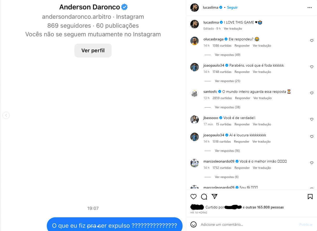 Santos: Lucas Lima pede explica&ccedil;&atilde;o para Daronco sobre expuls&atilde;o